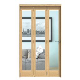 Green & Taylor  3-Door 1-Clear Light Unfinished Oak Wooden Shaker Internal Bi-Fold Door 2060mm x 1218mm
