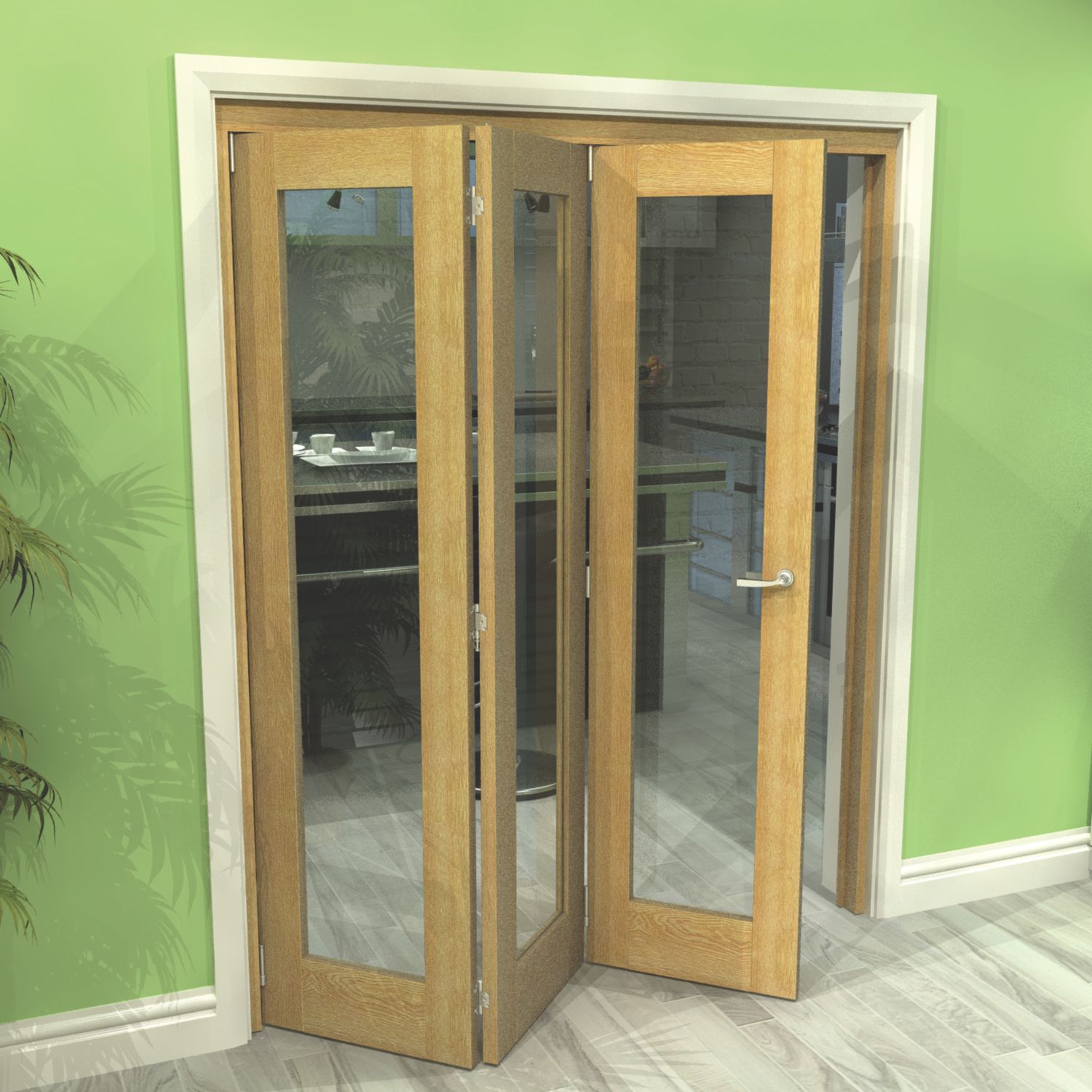 Green & Taylor 3-Door 1-Clear Light Unfinished Oak Wooden Shaker Internal Bi-Fold Door 2060mm x 1218mm (177CT)