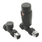 Reina Modal TRV 15mm x 15mm Black Straight & L/S Designer Thermostatic Radiator Valve & Lockshield