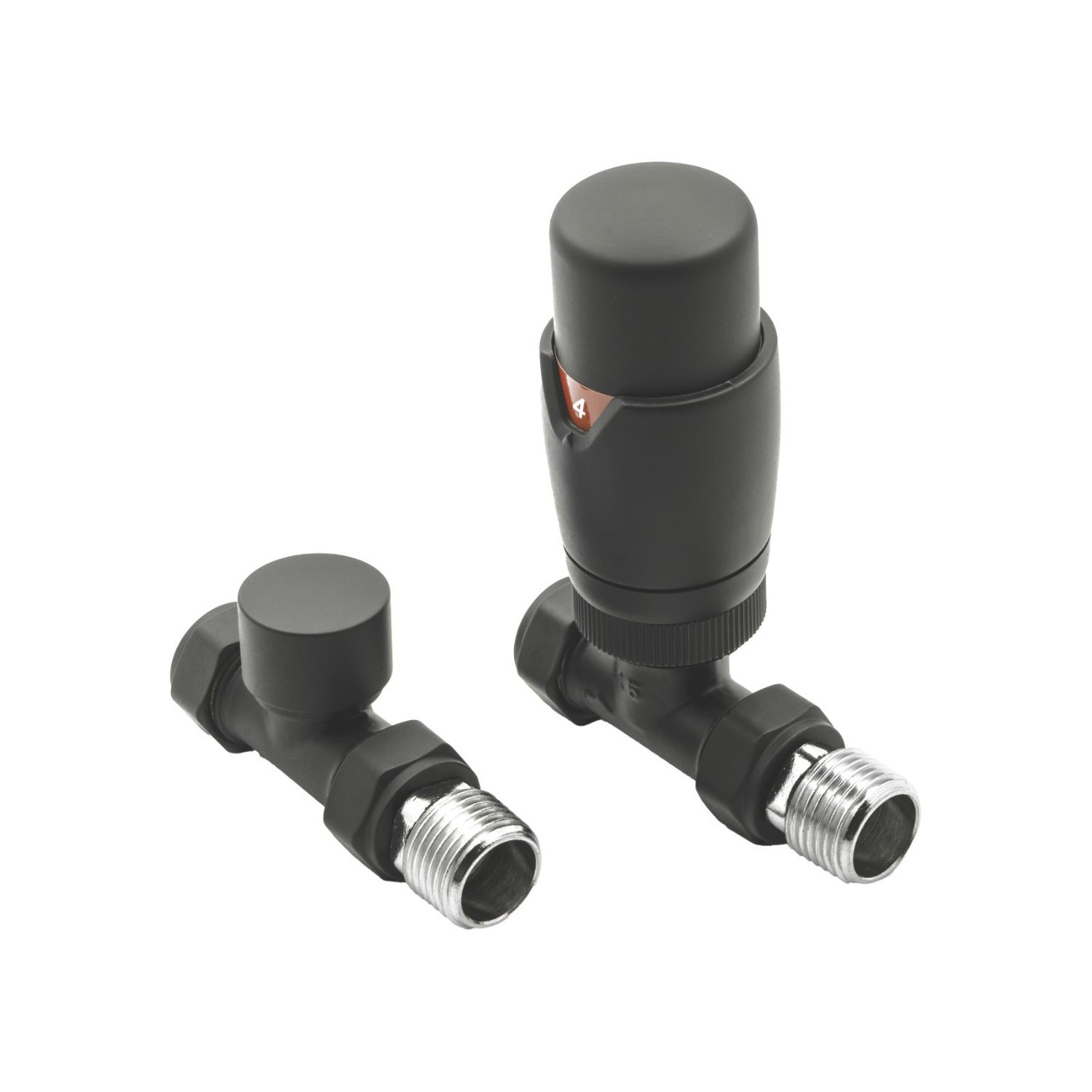 Reina Modal TRV 15mm x 15mm Black Straight & L/S Designer Thermostatic Radiator Valve & Lockshield (177EE)