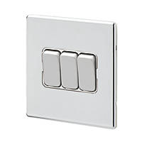 MK Aspect 10AX 3-Gang 2-Way Switch  Polished Chrome with White Inserts