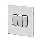 MK Aspect 10AX 3-Gang 2-Way Switch  Polished Chrome with White Inserts