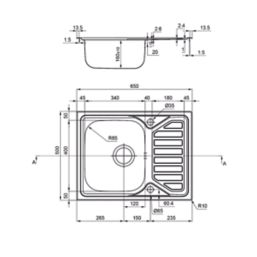 Clearwater OKIO 1 Bowl Stainless Steel Kitchen Sink & Drainer Polished/Satin 650mm x 500mm