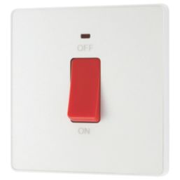 British General Evolve 45A 1-Gang 2-Pole Cooker Switch Pearlescent White with LED with White Inserts