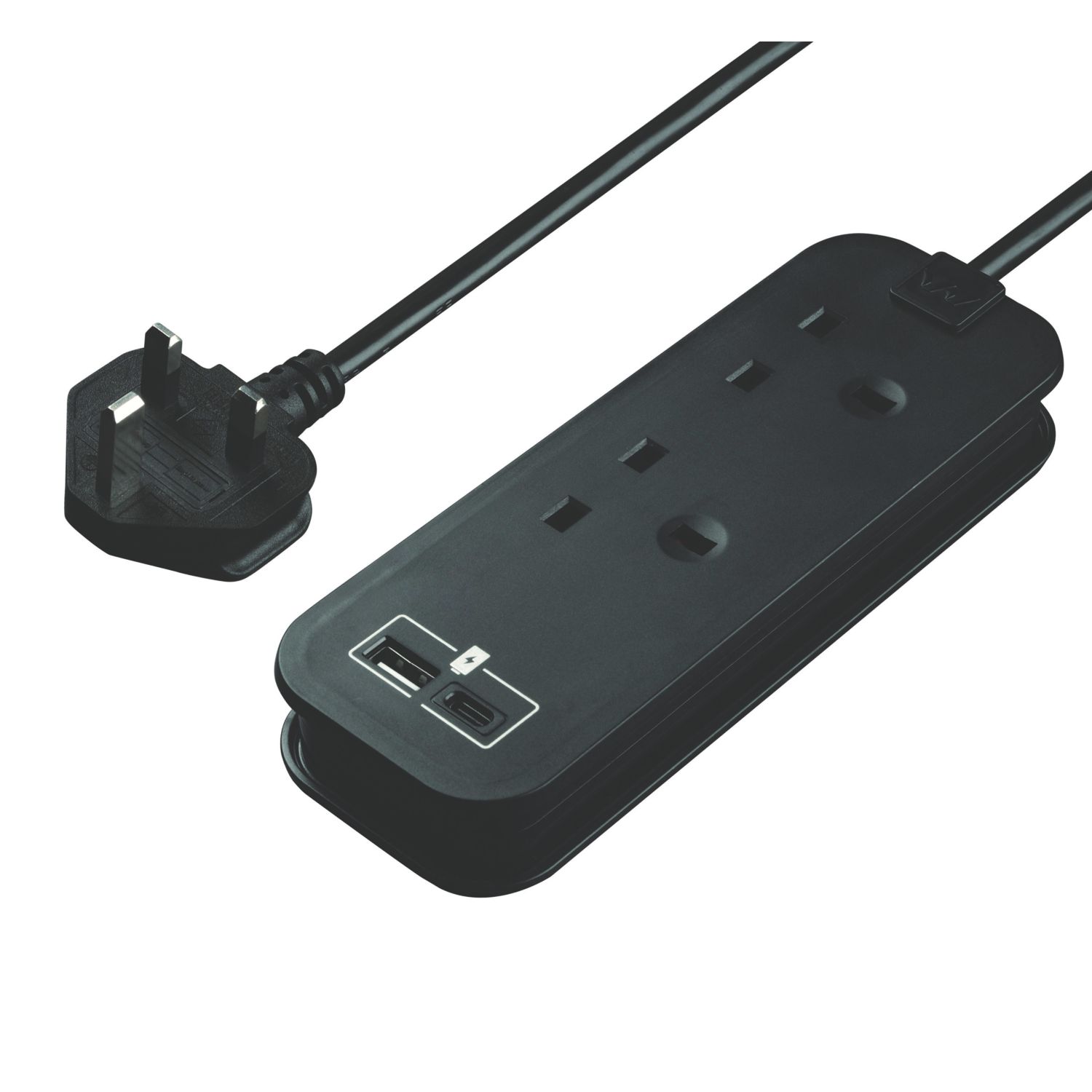 Masterplug 13A 2-Gang Unswitched Travel Extension Lead (UK) + 3.4A 2-Outlet Type A & C USB Charger Black 0.45m (178CH)