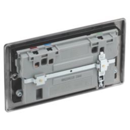 British General Nexus Metal 13A 2-Gang SP Switched Socket + 2.4A 22W 2-Outlet Type A & C USB Charger Black Nickel with Black Inserts