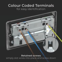 British General Nexus Metal 13A 2-Gang SP Switched Socket + 2.4A 22W 2-Outlet Type A & C USB Charger Black Nickel with Black Inserts