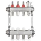 JG Underfloor 3 Port LowFit Heating Manifold Brushed Steel
