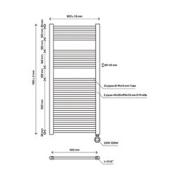 Flomasta 1100mm x 500mm 852BTU Chrome Flat Electric Towel Radiator