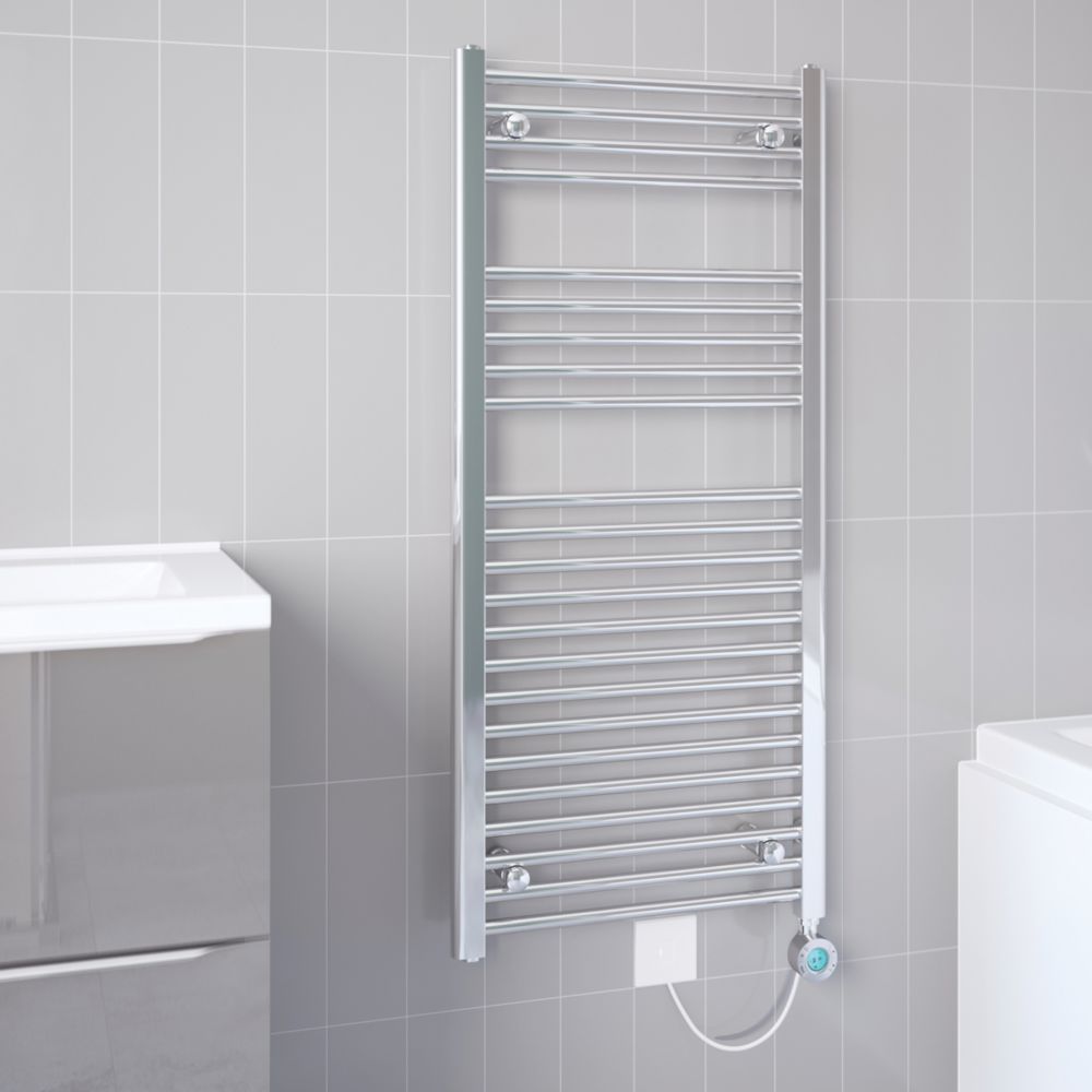 Flomasta 1100mm x 500mm 852BTU Chrome Flat Electric Towel Radiator ...