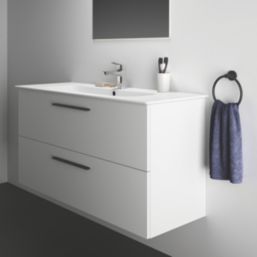 Ideal Standard i.life A Wall-Hung Vanity Unit with Black Handles & Basin Matt White 1200mm x 440mm x 630mm