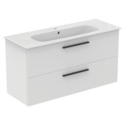 Ideal Standard i.life A Wall-Hung Vanity Unit with Black Handles & Basin Matt White 1200mm x 440mm x 630mm
