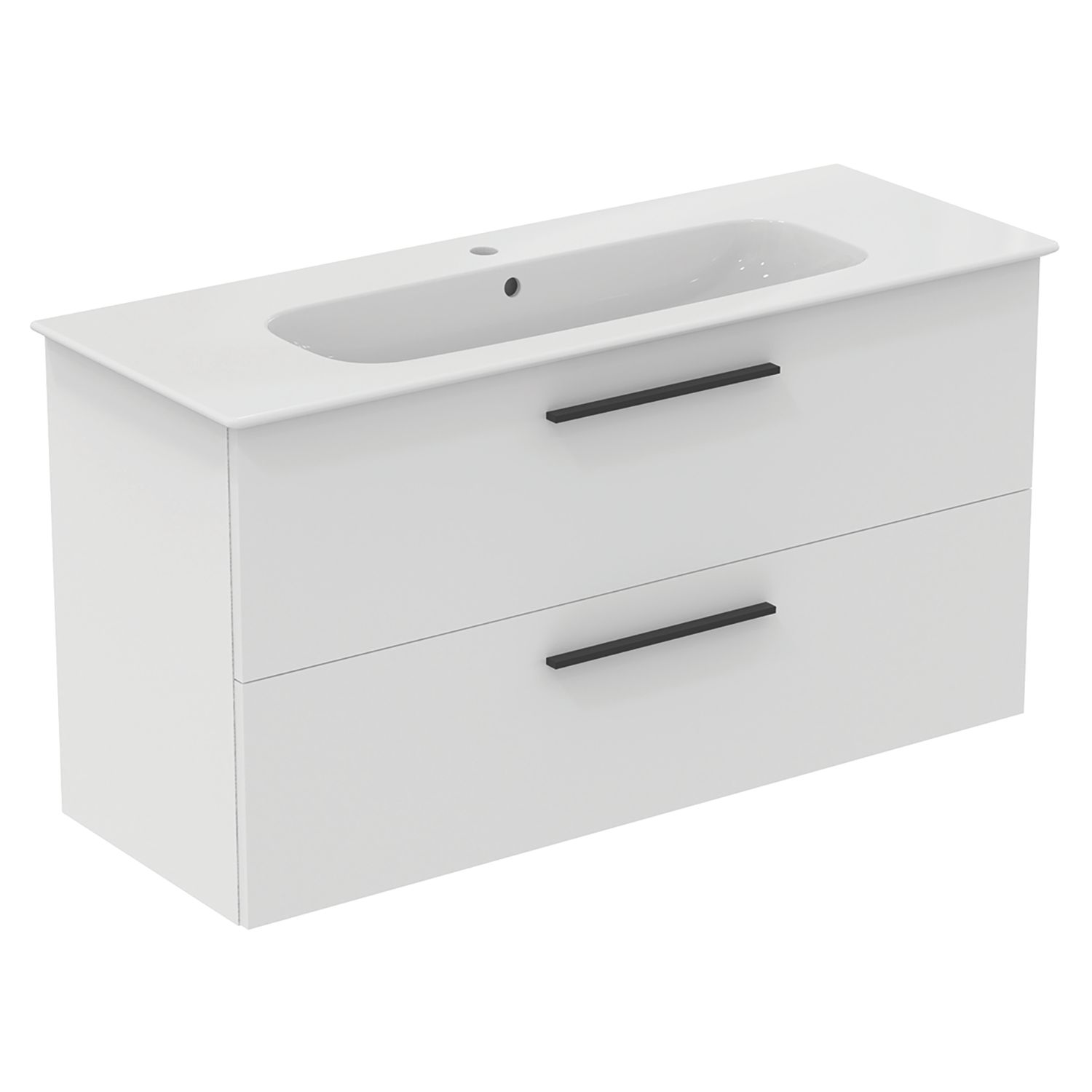 Ideal Standard i.life A Wall-Hung Vanity Unit with Black Handles & Basin Matt White 1200mm x 440mm x 630mm (179HM)
