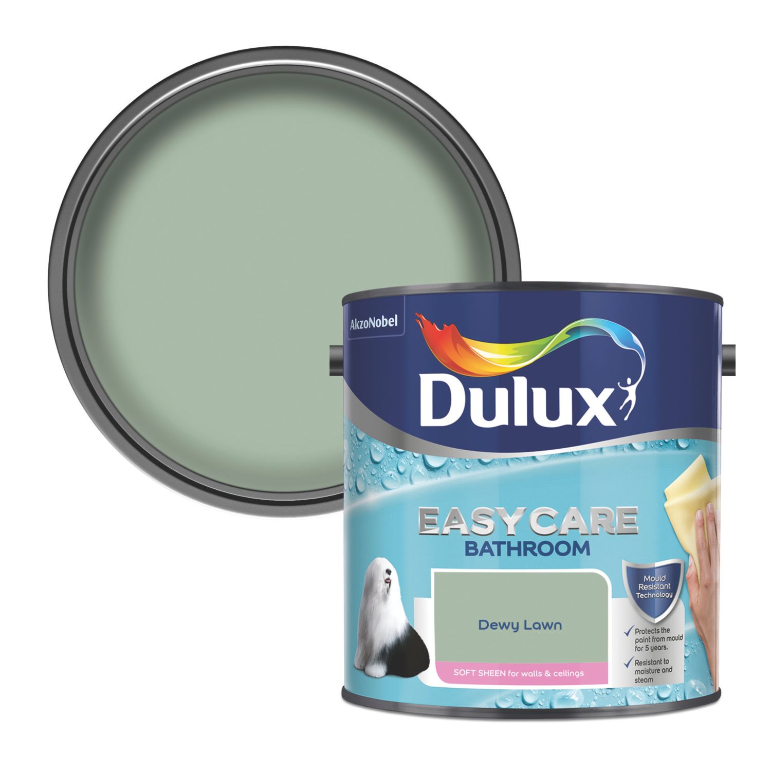 Dulux Easycare 2.5Ltr Dewy Lawn Soft Sheen Emulsion Bathroom Paint (179RT)