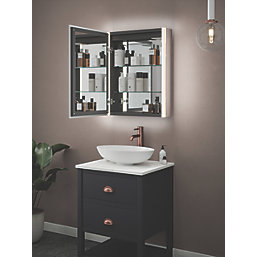Light Tech Mirrors Boston 1-Door Illuminated Mirror Cabinet With 1300lm LED Light Black Matt 550mm x 130mm x 700mm + 2A 1-Outlet Type A USB Charger