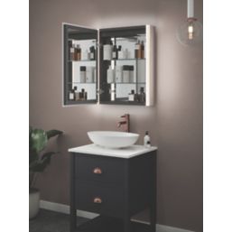 Light Tech Mirrors Boston 1-Door Illuminated Mirror Cabinet With 1300lm LED Light Black Matt 550mm x 130mm x 700mm + 2A 1-Outlet Type A USB Charger