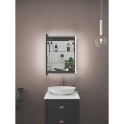 Light Tech Mirrors Boston 1-Door Illuminated Mirror Cabinet With 1300lm LED Light Black Matt 550mm x 130mm x 700mm + 2A 1-Outlet Type A USB Charger