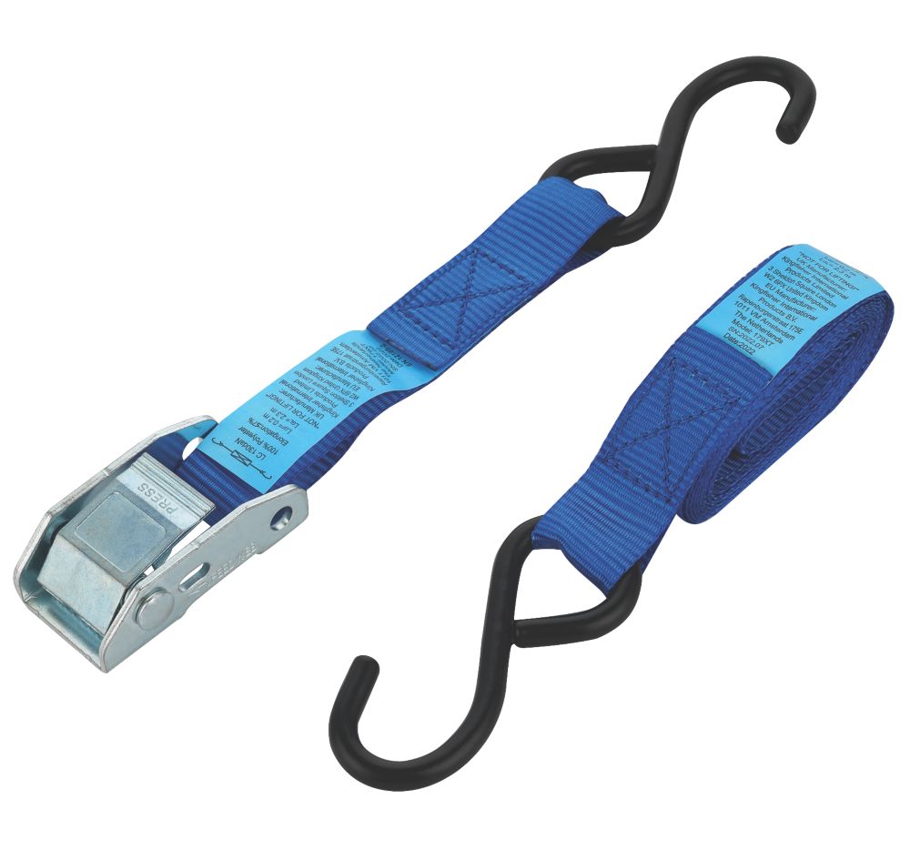 Smith & Locke Cambuckle Tie-Down Strap with S-Hook 2.5m x 25mm - Screwfix