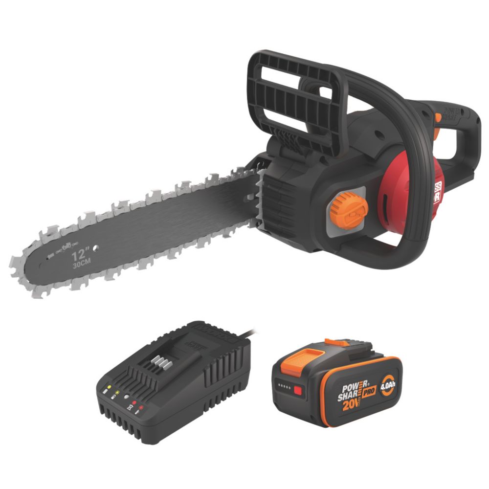Worx WG350E 20V 1 x 4.0Ah Li-Ion PowerShare Pro Brushless Cordless 30cm Chainsaw