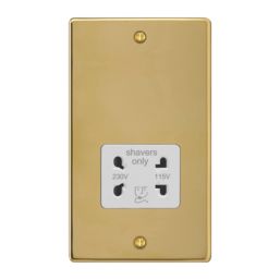 Varilight  1-Gang Dual Voltage Shaver Socket 115V Polished Brass with White Inserts