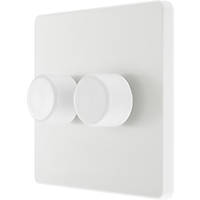 British General Evolve 2-Gang 2-Way LED Trailing Edge Double Push Dimmer with Rotary Control  Pearlescent White with White Inserts