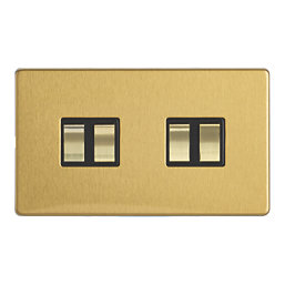 Contactum Lyric 10AX 4-Gang 2-Way Light Switch  Brushed Brass with Black Inserts