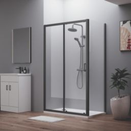 ETAL  Framed Rectangular Sliding Door Shower Enclosure & Tray  Matt Black 1390mm x 690mm x 1940mm