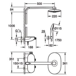 Grohe Rainshower SmartControl Duo 360
 HP Rear-Fed Exposed Chrome Thermostatic Shower System