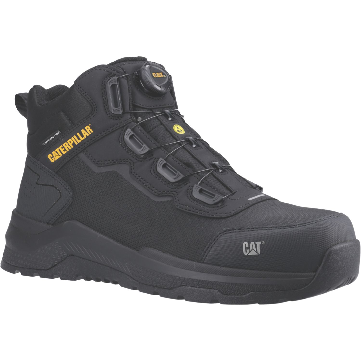 CAT Inductor Tech Mid Size 12 Black Water-Resistant Safety Boots (181EK)