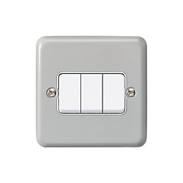 MK Contoura 10A 3-Gang 2-Way Switch  Grey with White Inserts