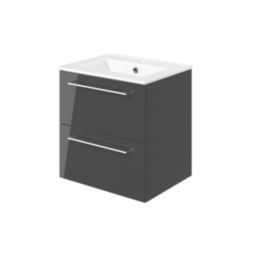 Ohio 2-Drawer Bathroom Vanity Unit with Ceramic Basin Gloss Dark Grey 510mm x 390mm x 518mm