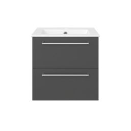 Ohio 2-Drawer Bathroom Vanity Unit with Ceramic Basin Gloss Dark Grey 510mm x 390mm x 518mm