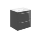 Ohio 2-Drawer Bathroom Vanity Unit with Ceramic Basin Gloss Dark Grey 510mm x 390mm x 518mm
