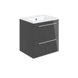 Ohio 2-Drawer Bathroom Vanity Unit with Ceramic Basin Gloss Dark Grey 510mm x 390mm x 518mm