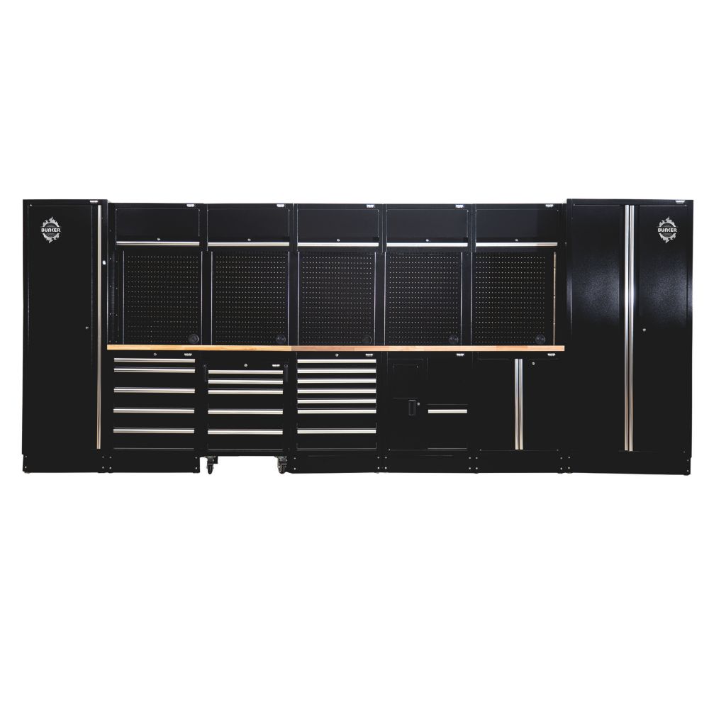 Bunker Black 25 Piece Modular Storage Set with Hardwood Worktop - Screwfix
