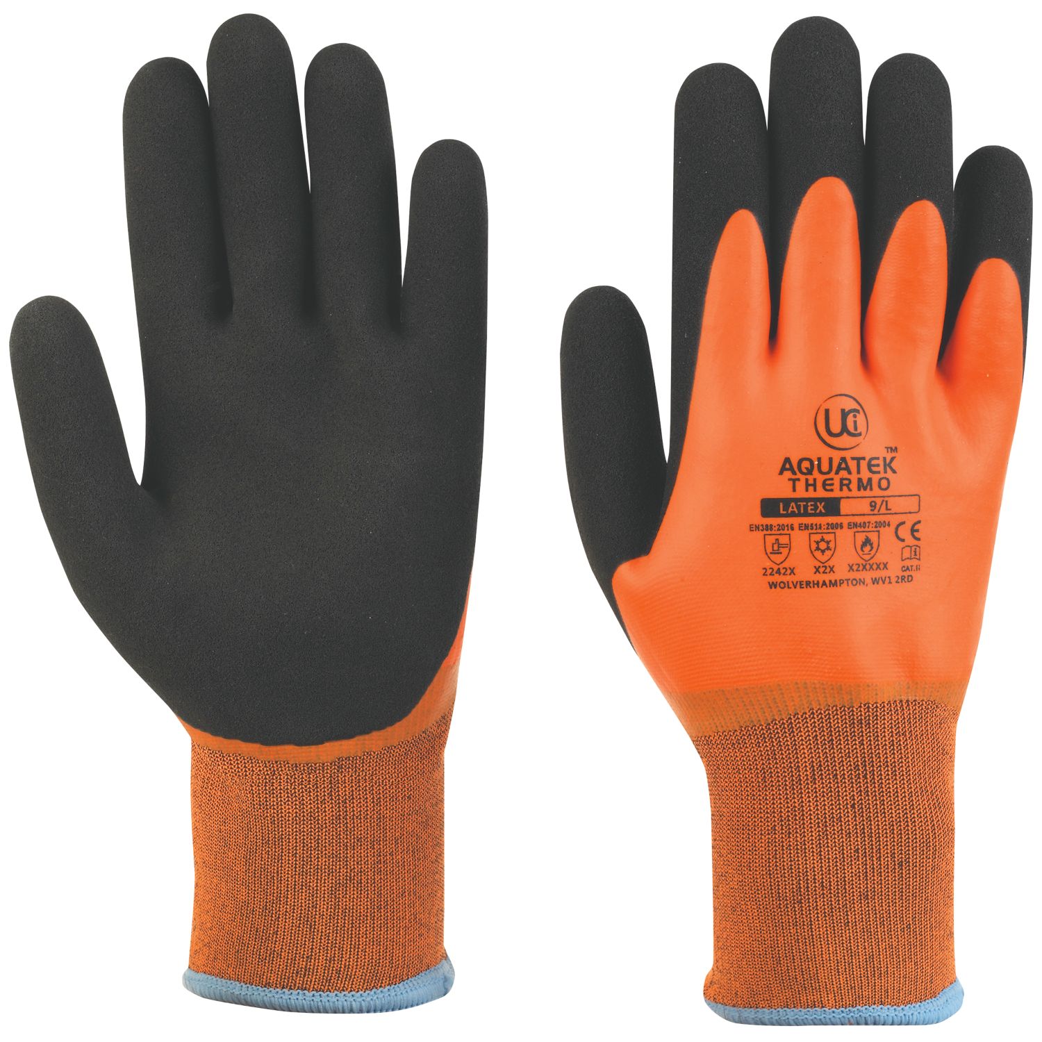 UCI Aquatek Thermo Full-Dip Latex Thermal Gloves Orange Large (182GX)