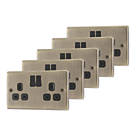 LAP  13A 2-Gang SP Switched Switched Socket Antique Brass  with Black Inserts 5 Pack