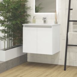 Newland  Double Door Wall-Mounted Vanity Unit with Basin Gloss White 600mm x 450mm x 540mm