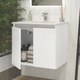 Newland  Double Door Wall-Mounted Vanity Unit with Basin Gloss White 600mm x 450mm x 540mm