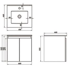 Newland  Double Door Wall-Mounted Vanity Unit with Basin Gloss White 600mm x 450mm x 540mm