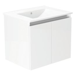 Newland  Double Door Wall-Mounted Vanity Unit with Basin Gloss White 600mm x 450mm x 540mm