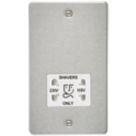 Knightsbridge  2-Gang Dual Voltage Shaver Socket 115 V / 230V Brushed Chrome with White Inserts