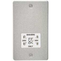 Knightsbridge  2-Gang Dual Voltage Shaver Socket 115 V / 230V Brushed Chrome with White Inserts