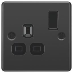 LAP  13A 1-Gang SP Switched Plug Socket Black Nickel  with Black Inserts