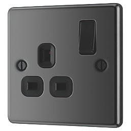 LAP  13A 1-Gang SP Switched Plug Socket Black Nickel  with Black Inserts