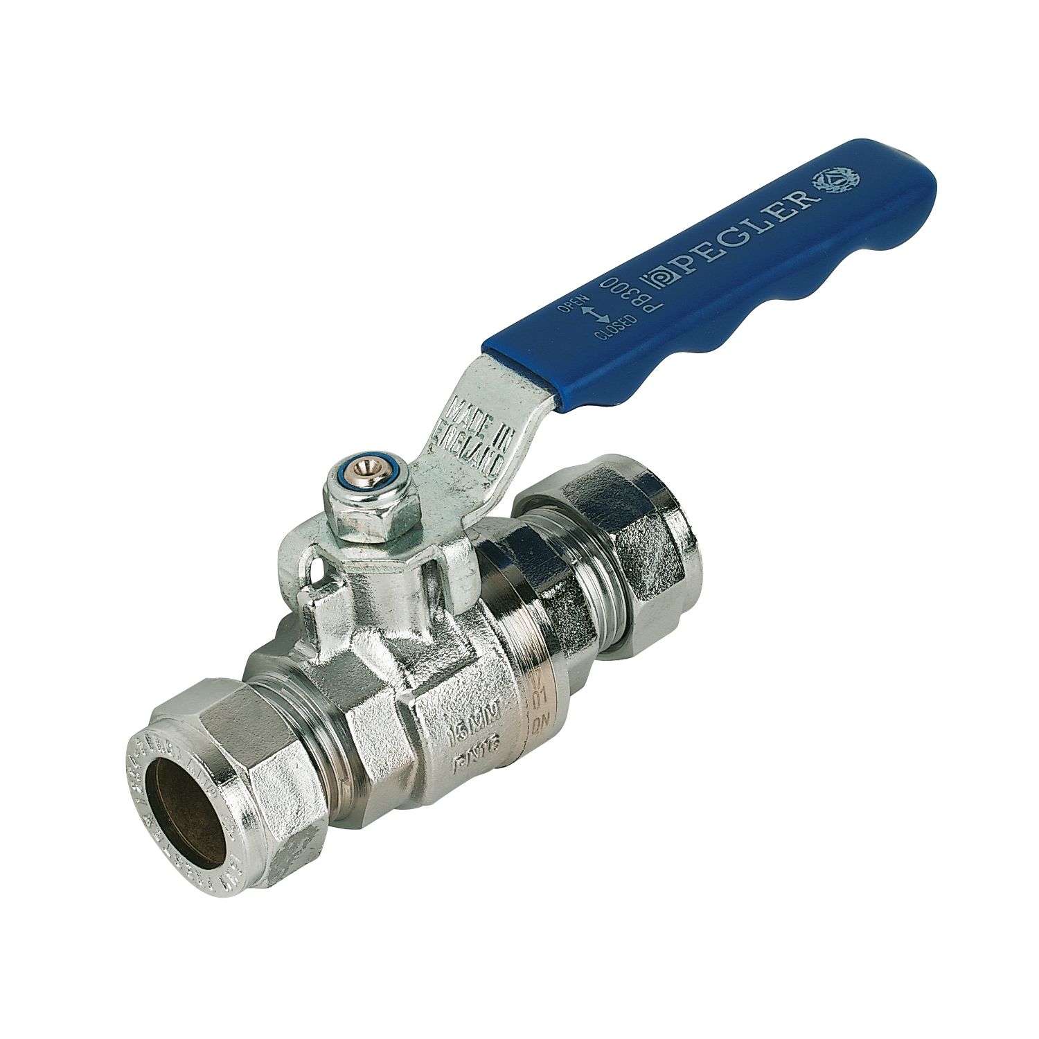 Pegler PB300 Compression Full Bore 22mm Ball Valve with Blue Handle (18343)