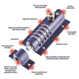 Squire Die-Cast Zinc 5-Dial Combination Locking Bolt 150mm Blue