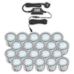 LAP Coldstrip 30mm Outdoor Blue LED Recessed Deck Light Kit Brushed Chrome 10W 20 Pack