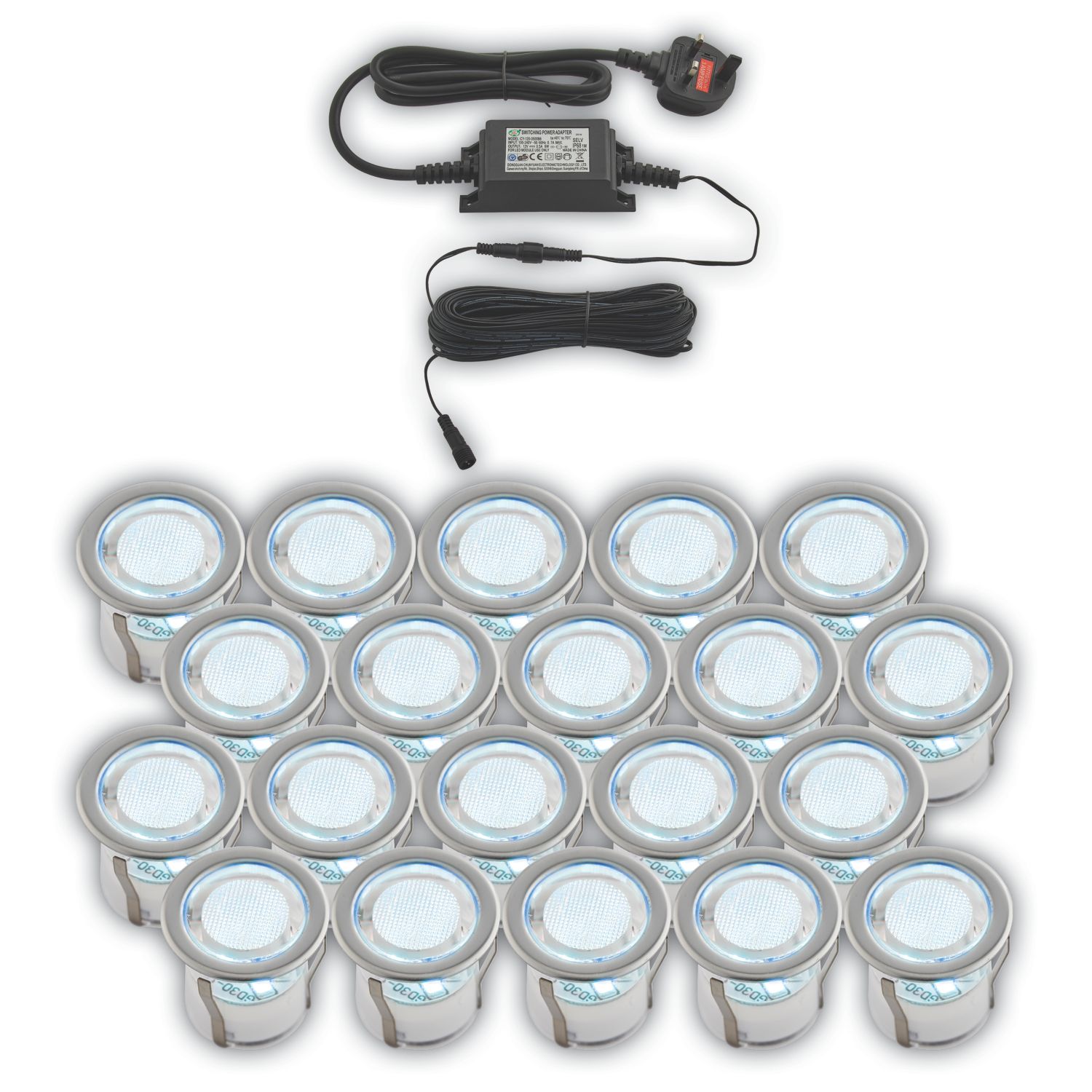 LAP Coldstrip 30mm Outdoor Blue Round LED Recessed Deck Light Kit Brushed Chrome 10W 20 Pack (183KJ)