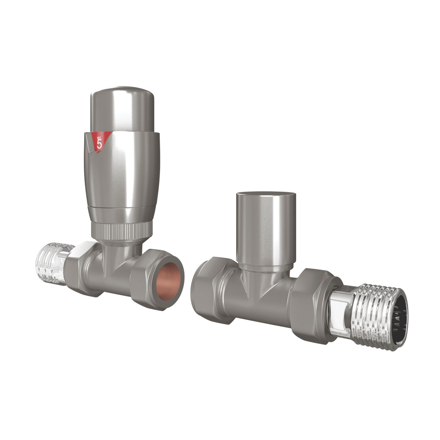 ETAL Danva 15mm x 1/2" Brushed Steel Straight Modern Thermostatic Radiator Valve & Lockshield (183VV)